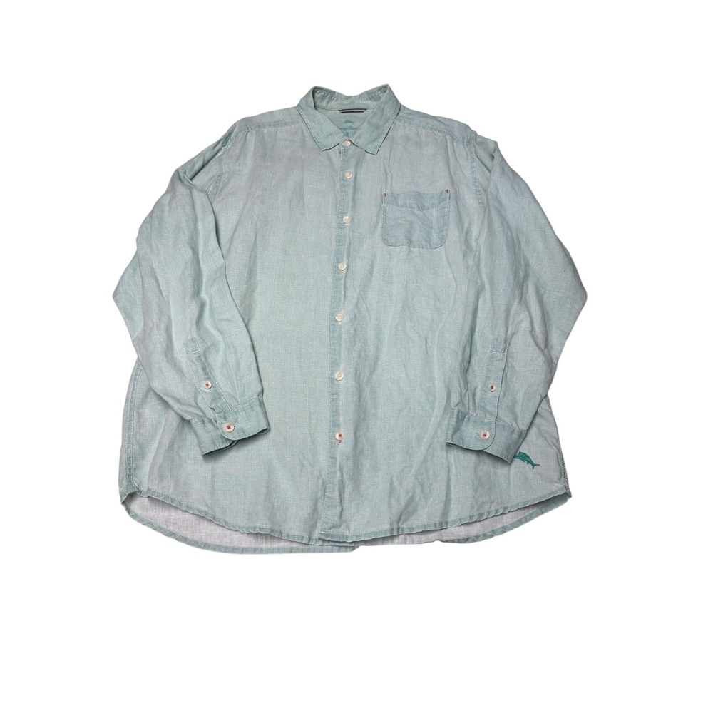 Tommy Bahama Relax Mens XL Linen Button Up Shirt Seafoam Green Long Sleeve
